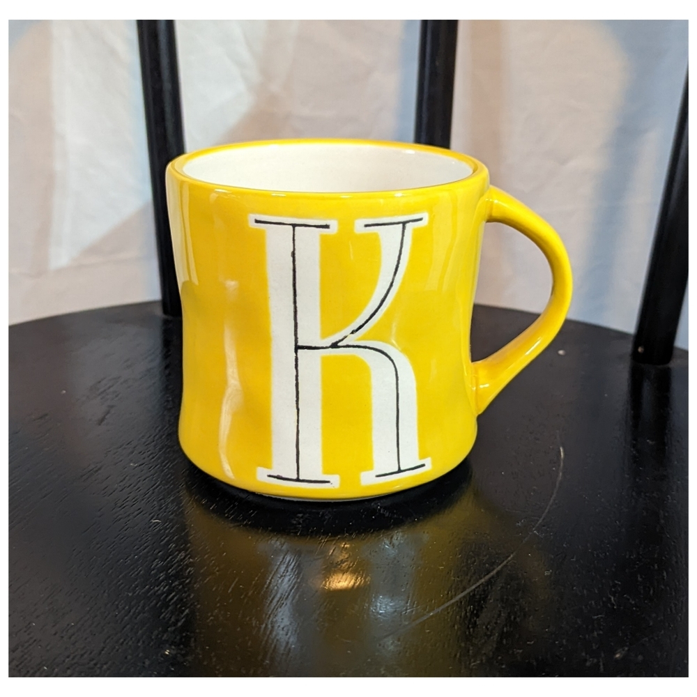 Anthropologie Hand-Painted Yellow "K" Mug
